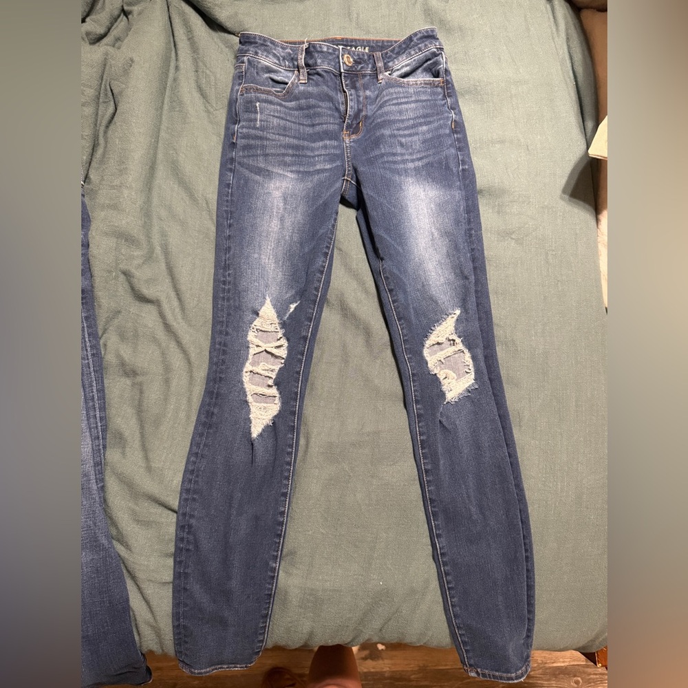 American Eagle Outfitters Dark Blue Distressed Skinny Jeans
